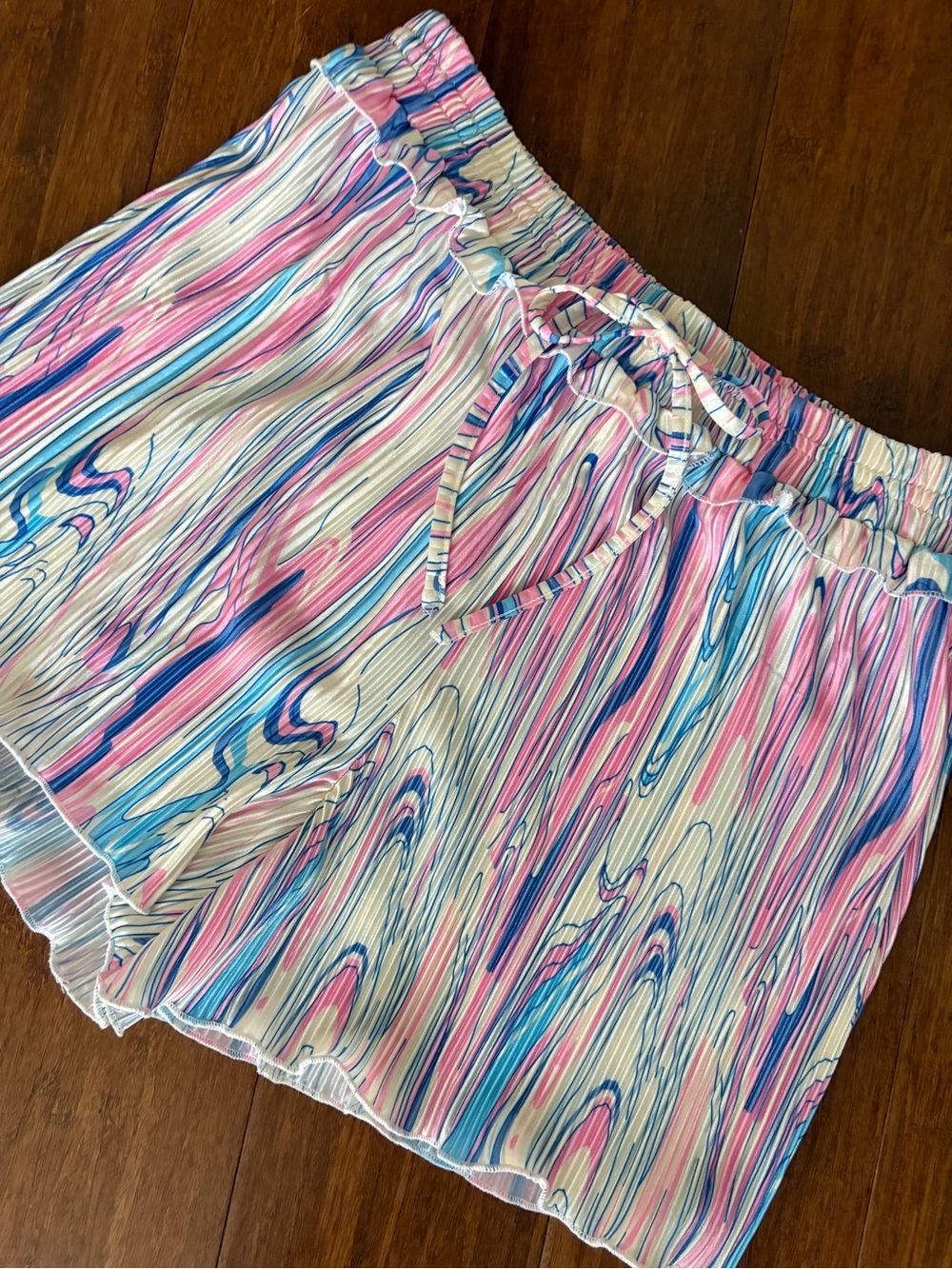 NFD Shorts Pastel Swirled Tyedye Plisse Accordion Pleated Pink & Blue SZ: M - Picture 5 of 8